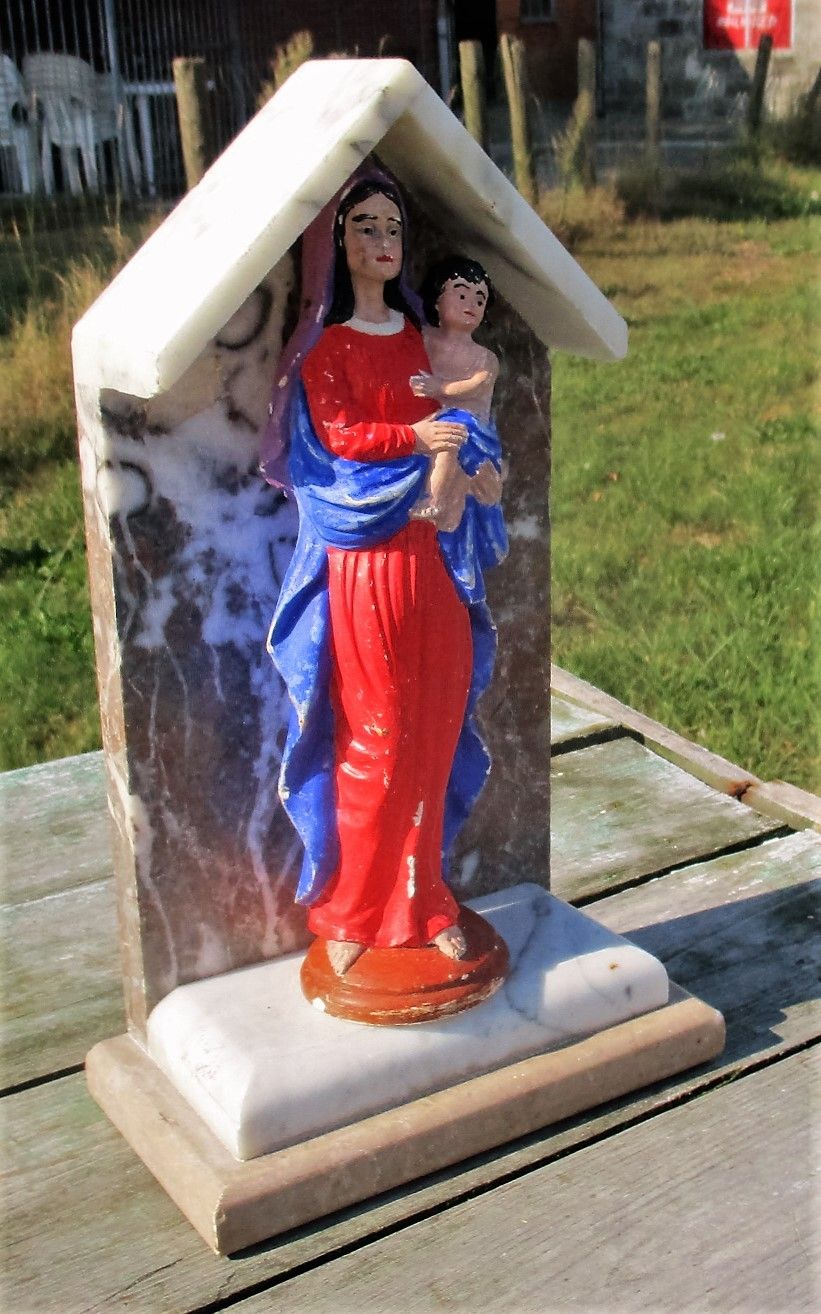 Polychrome Virgin Mary Madonna Infant Child Plaster Statue  Onyx Chapel photo furniture