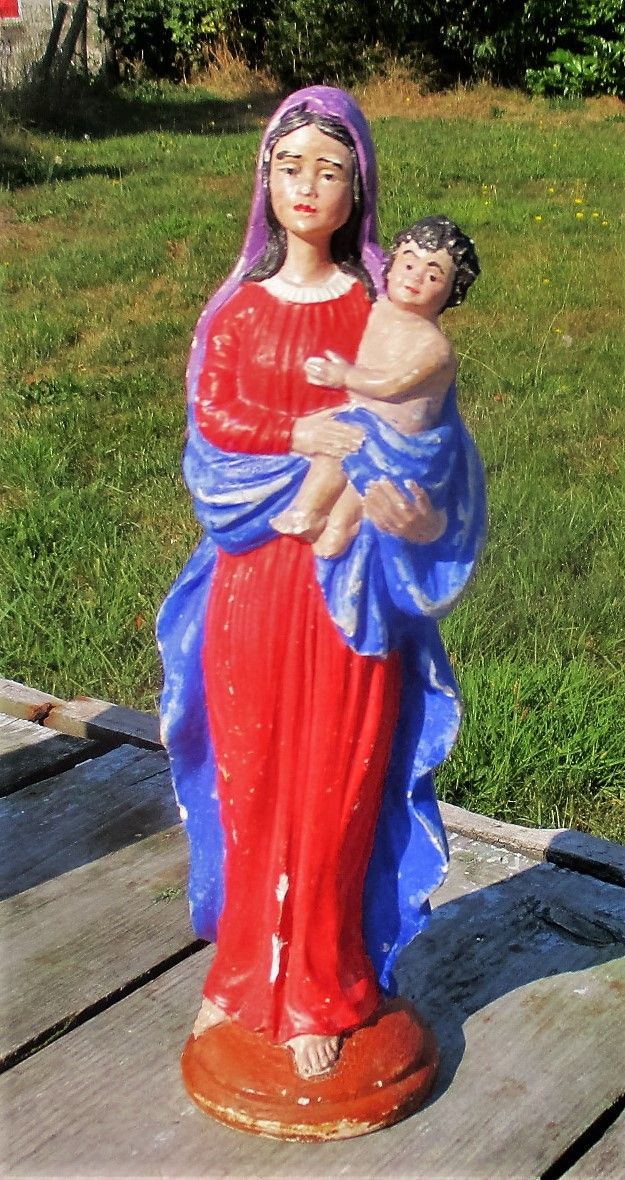 Polychrome Virgin Mary Madonna Infant Child Plaster Statue  Onyx Chapel photo for sale