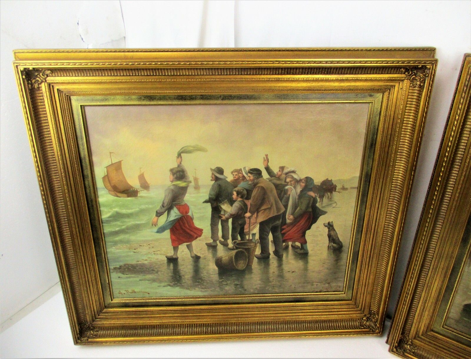 Pair Ornate Framed Wood Plaster Panels Fisher Women Goodbye Looking For Oysters photo furniture