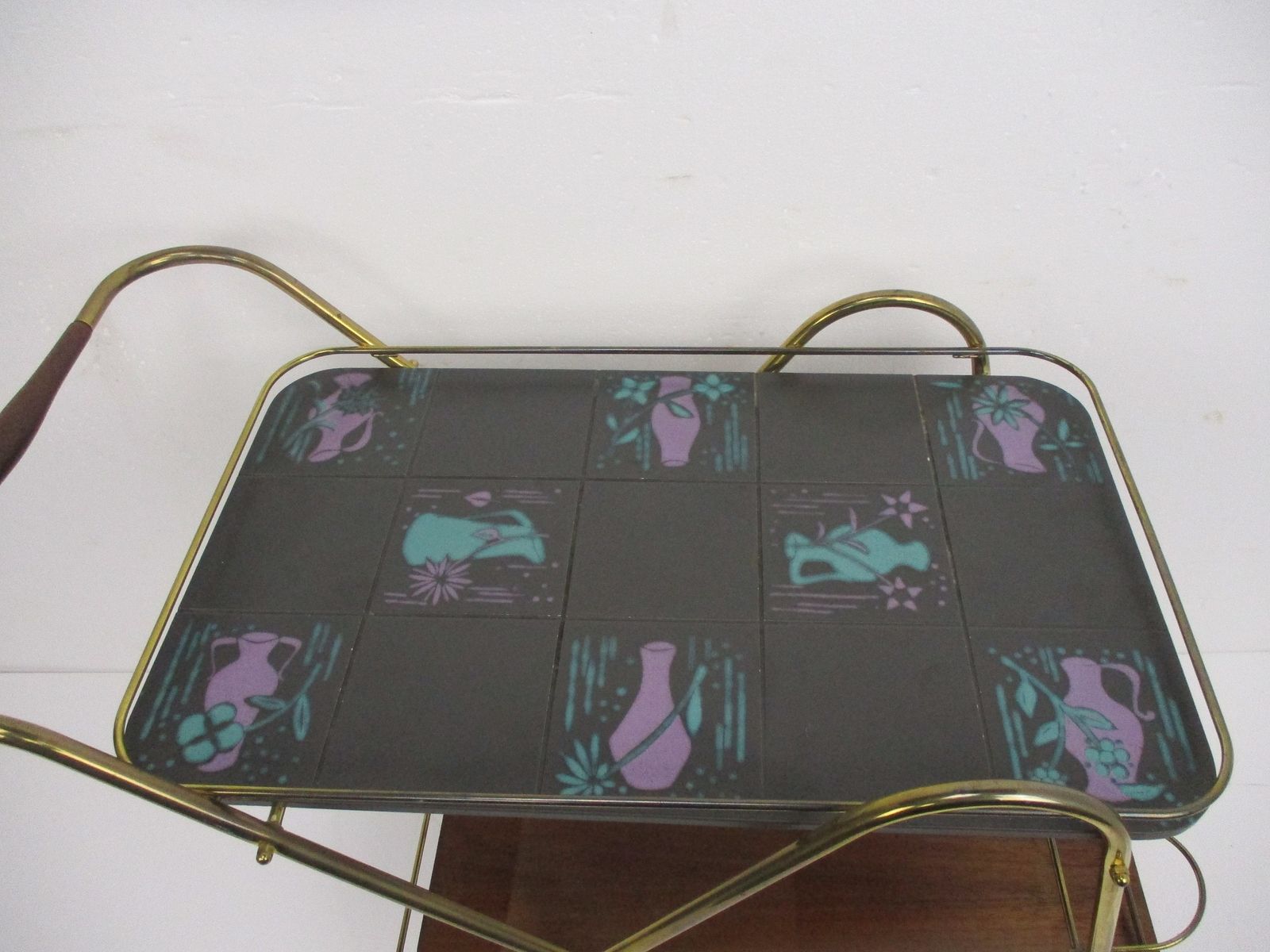 Mid Century Modernist Brass Bar Trolley Cart Era Josef Frank Svenskt Style Tile photo vintage
