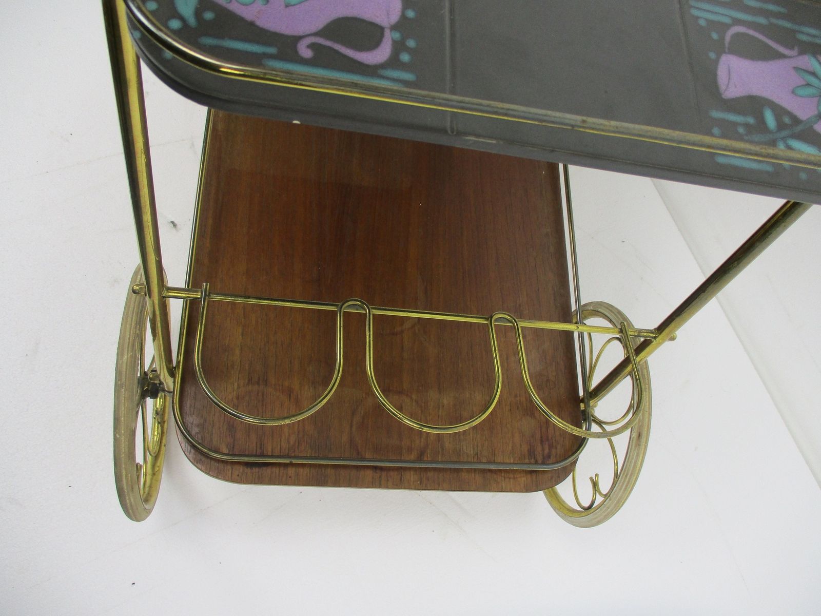 photo for sale Mid Century Modernist Brass Bar Trolley Cart Era Josef Frank Svenskt Style Tile