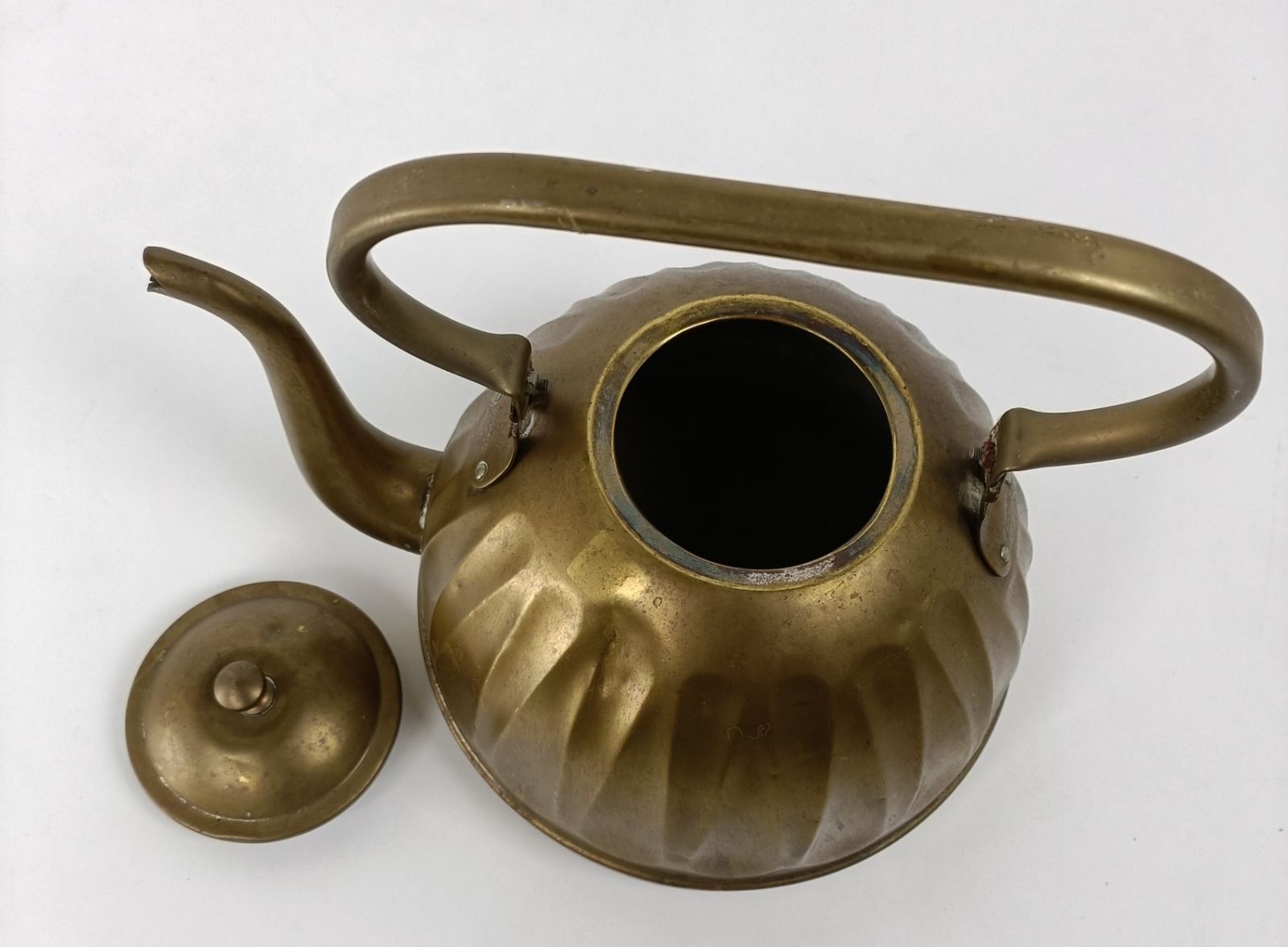 Antique Brass Tea Coffee Water  Kettle,  Funky Rare Marked Jimas France photo vintage
