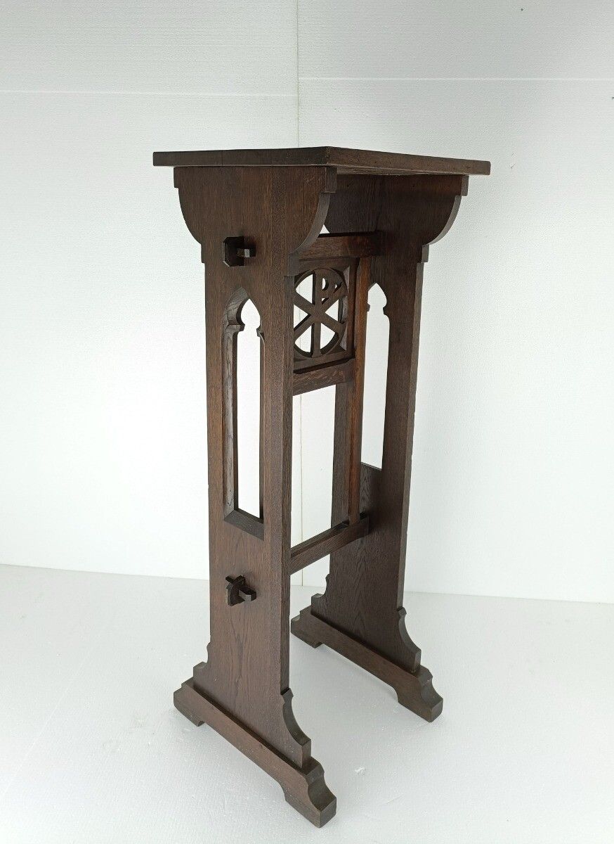 Antique Neo Gothic French Oak Pedestal Stand Church Hand Carved 19th Century Gor photo 768.0