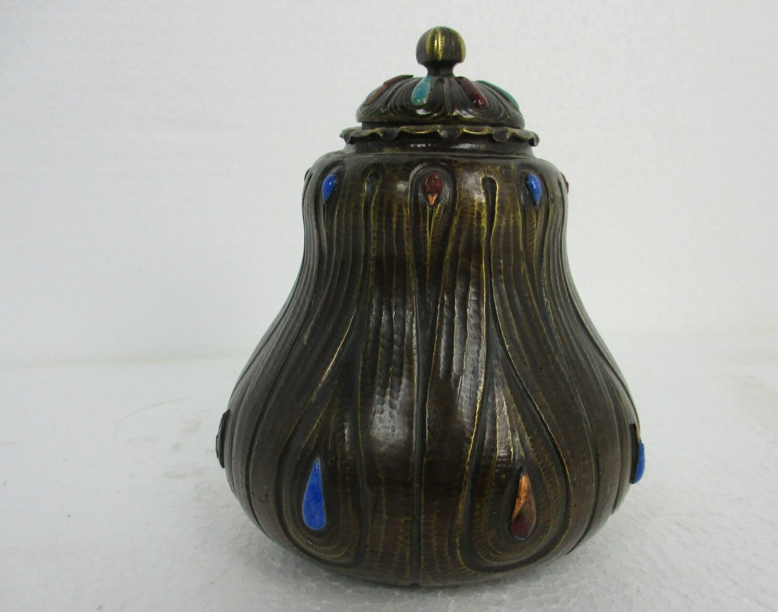 Art Piece Verlinden Lier Ornate Lidded Jar Bowl Bronze Enamel Art Deco Gorgeous photo for sale