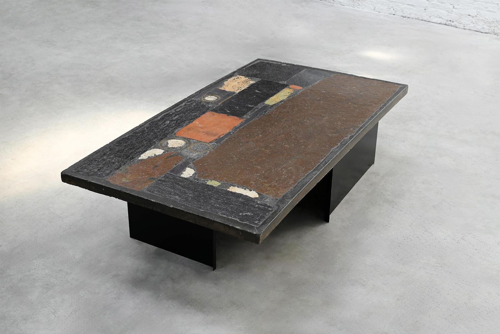 Paul Kingma Slate, Stone, And Brass Inlaid Coffee Table, 1974 photo vinterior