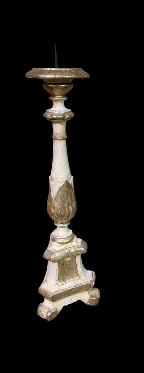 Wooden Candle Holder XVIII Century Gilded Silver Original Mecca