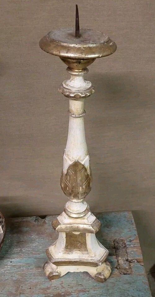 photo for sale Wooden Candle Holder XVIII Century Gilded Silver Original Mecca