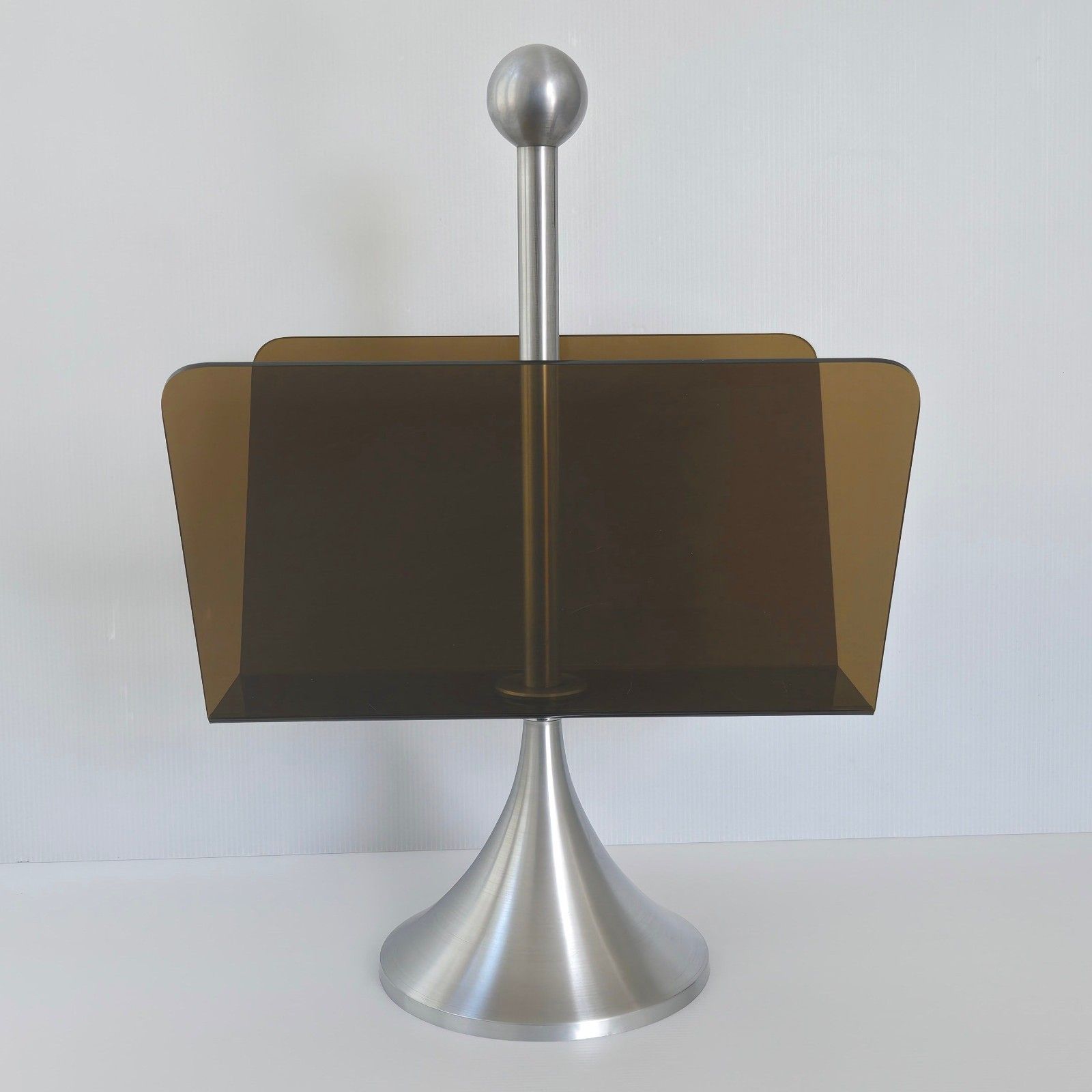 Vintage 1970s Steel Magazine Rack Brush & Plexiglass 70s Space Age Pop 1970s photo for sale