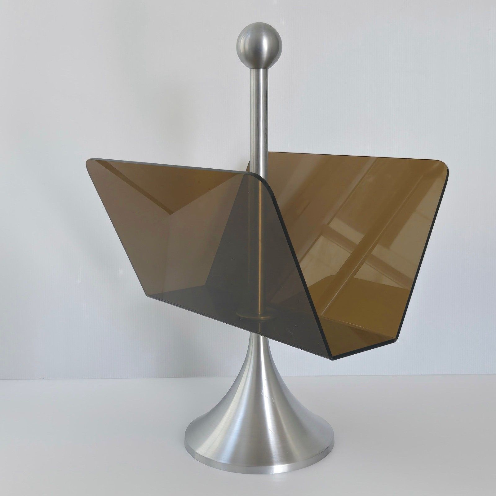 Vintage 1970s Steel Magazine Rack Brush & Plexiglass 70s Space Age Pop 1970s photo Home Decor