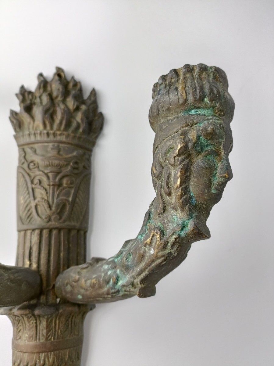 Bronze Wall Sconce Candelabra Antique Gothic Female Faces,19th Century photo 244.0