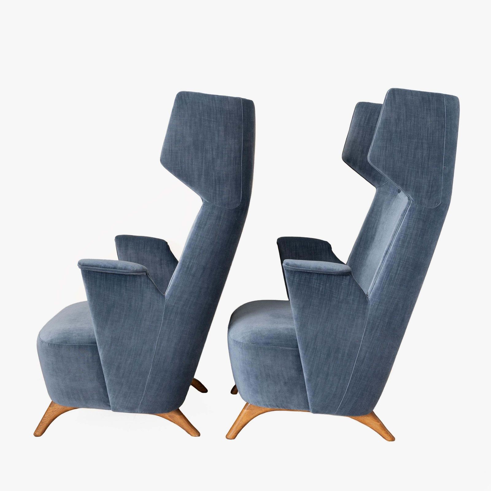 Pair Of Mid Century Modern Italian Velvet High Back Armchairs, 1950s photo Furniture
