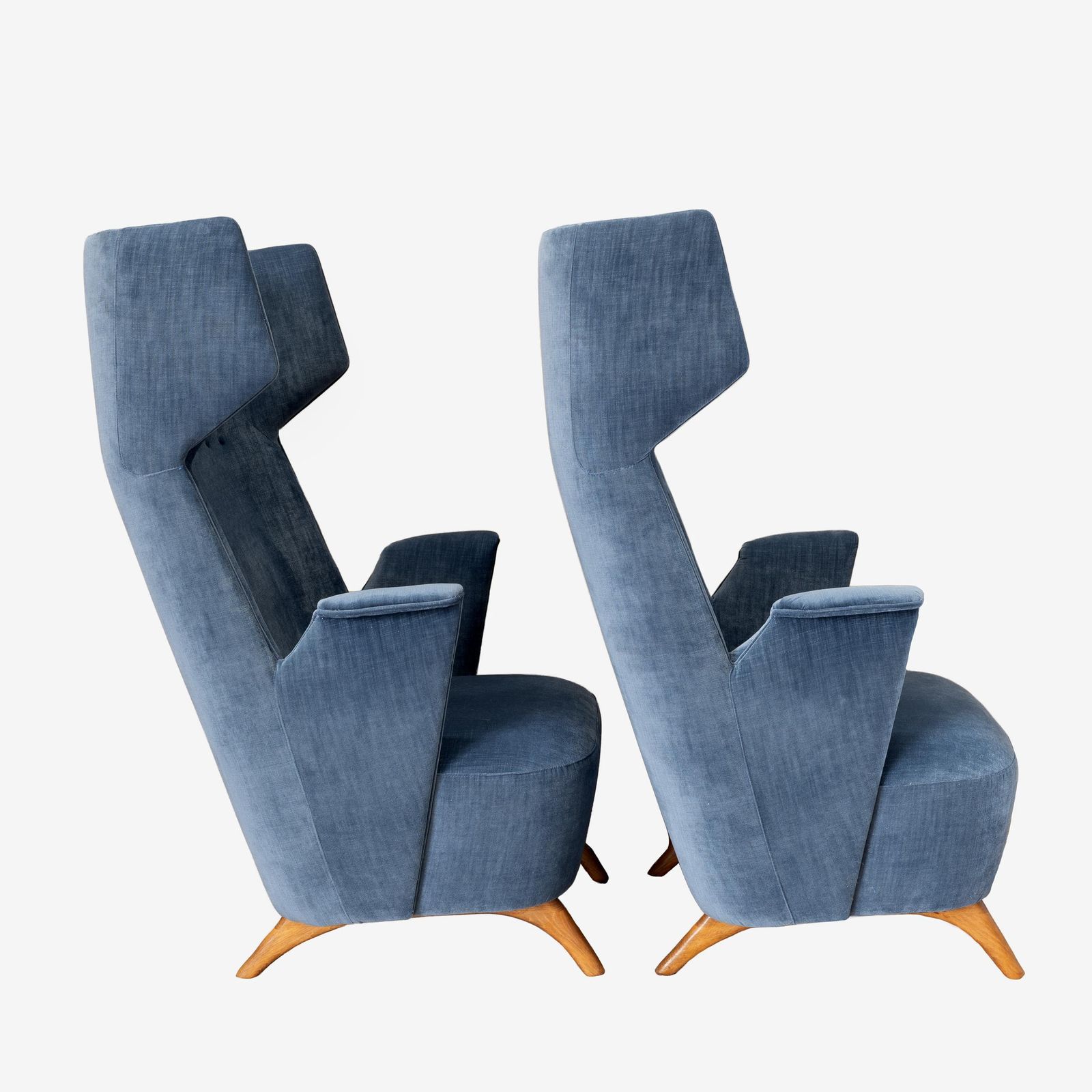 Pair Of Mid Century Modern Italian Velvet High Back Armchairs, 1950s photo 6925.0