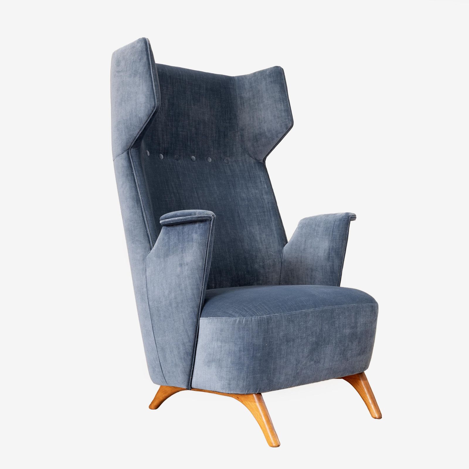 photo for sale Pair Of Mid Century Modern Italian Velvet High Back Armchairs, 1950s