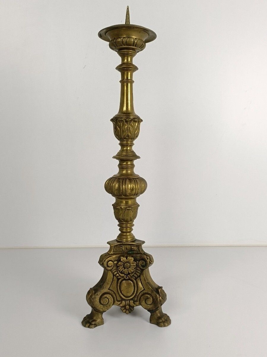 Antique Brass Ornate Candle Holder Candle Stick Large photo furniture