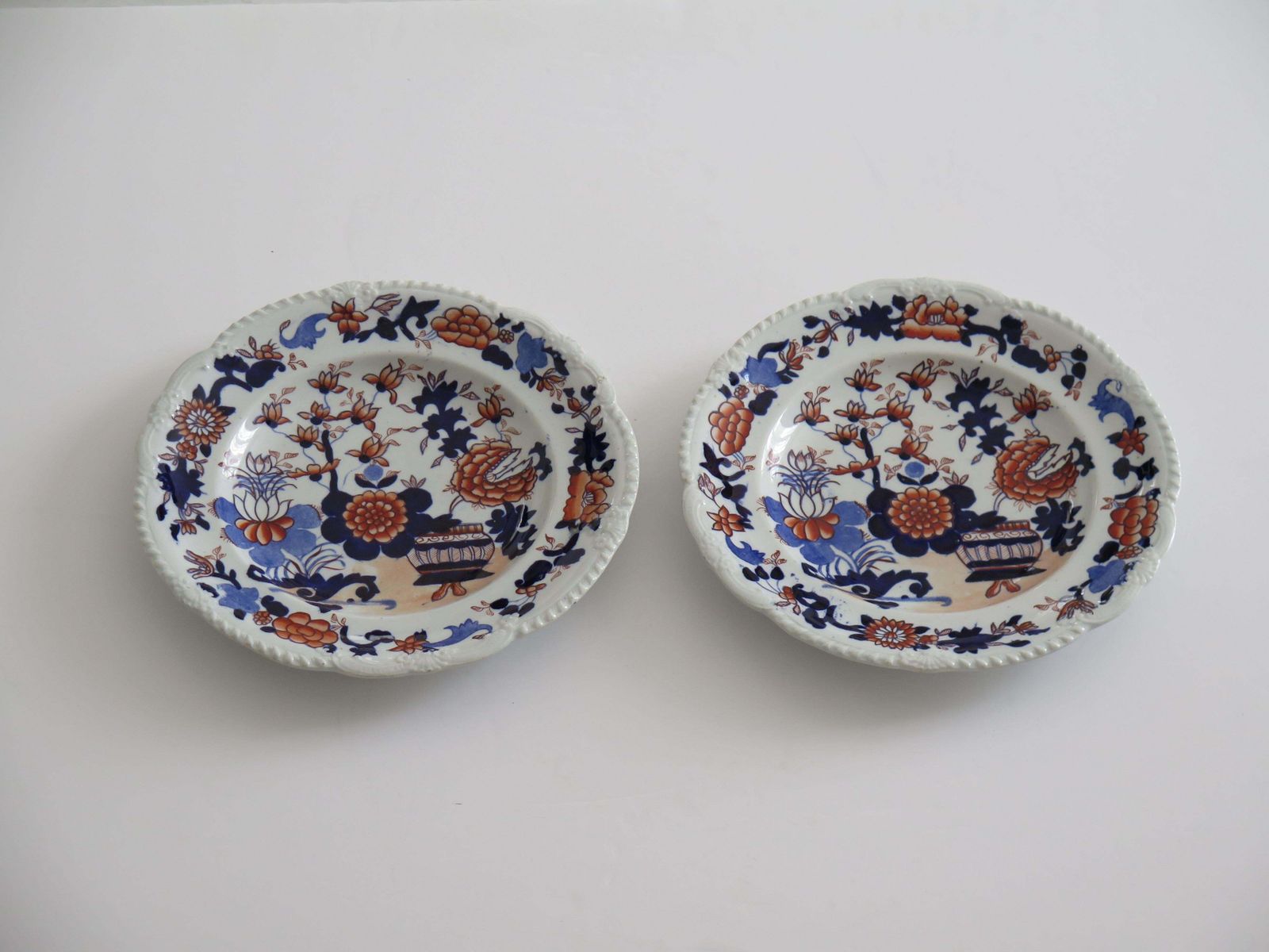 Set 0f Two (B) Georgian Masons Ironstone Desert Plates Basket Japan Ptn, Ca 1818 photo for sale