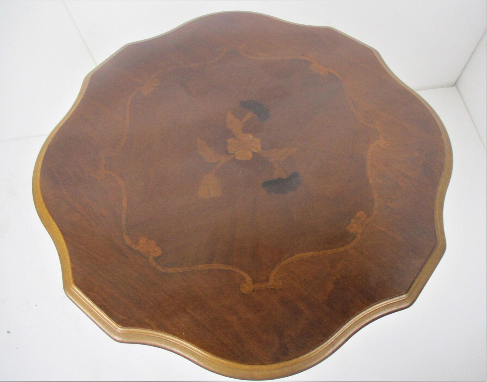 Italian Hand Carved Wood Coffee Wine Side Table Inlay Marquetry Tripod Pedestal photo 303.0