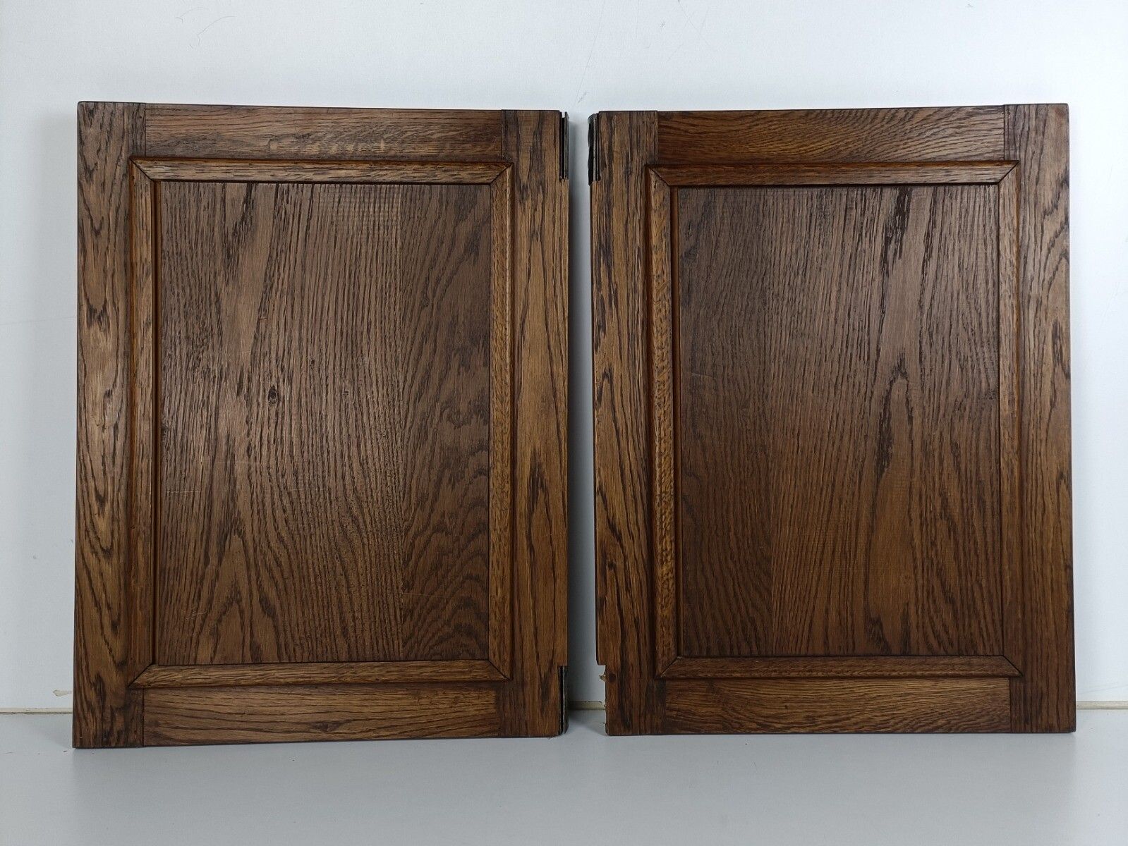 photo furniture Pair Vintage Carved Wood Door Panels Brass Trims Breughel Style Architectural Sa