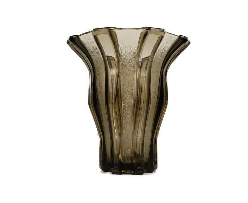 Art Deco Antique Smoked Depression Glass Vase Luxval Val St Lambert Stylish Belg