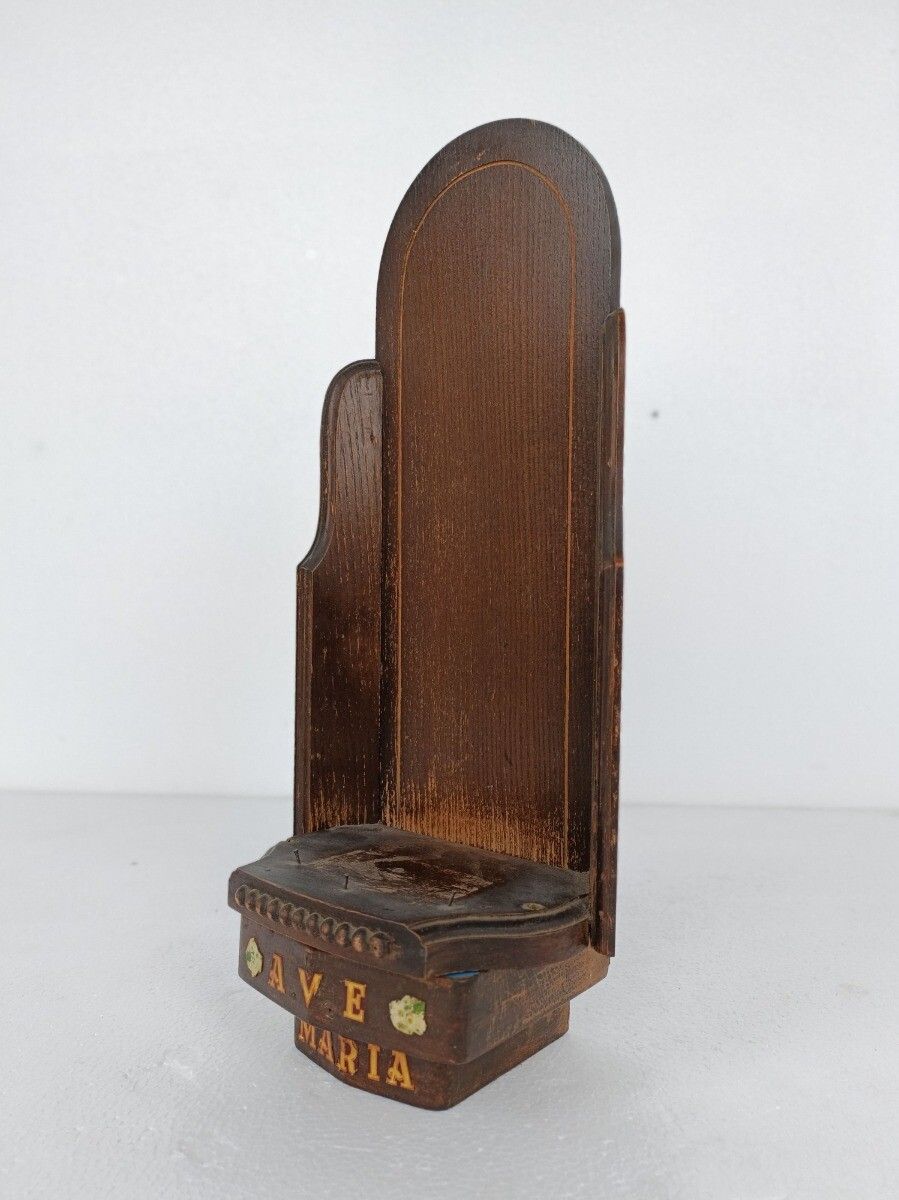 Gothic Gorgeous Wooden Ornate Chapel For Statue  Antique Hand Painted Ave Maria photo for sale