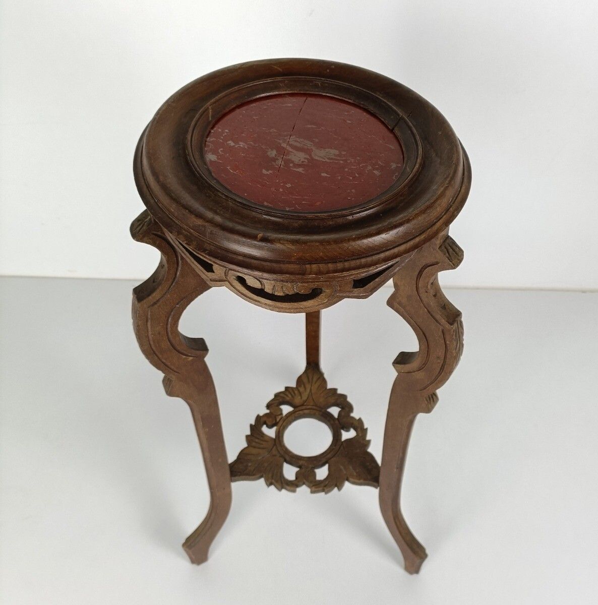 Carved Wood Marble Top Plant Flower Bonsai Stand  Side Table Pedestal Antique Be photo furniture