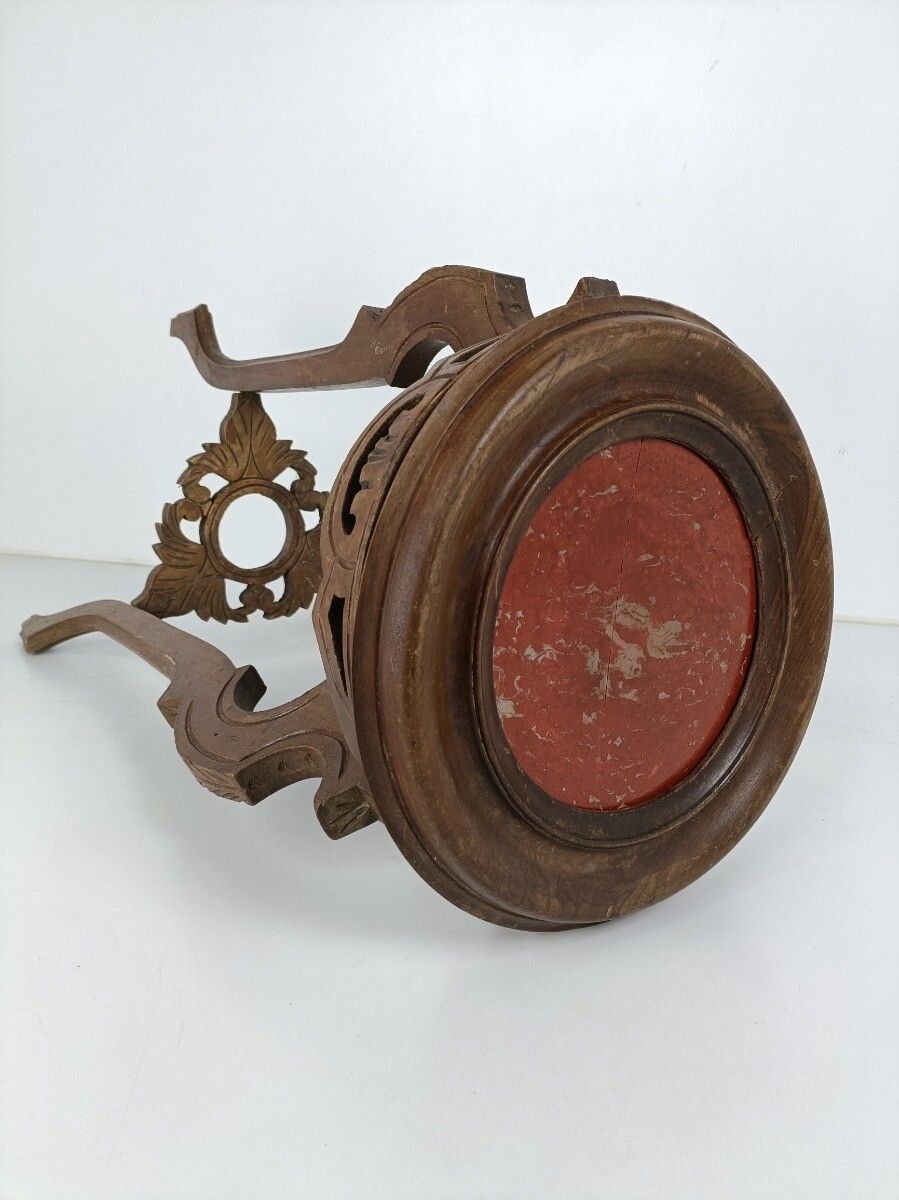 photo furniture Carved Wood Marble Top Plant Flower Bonsai Stand  Side Table Pedestal Antique Be