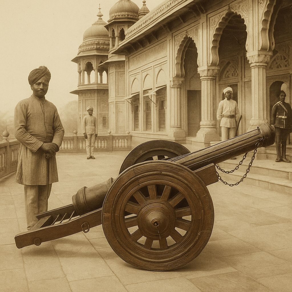 Antique French Designed Teakwood Pillar Canon | Circa 1890 Hyderabad, India | Military Artillery With Working Wheels photo 4995.0