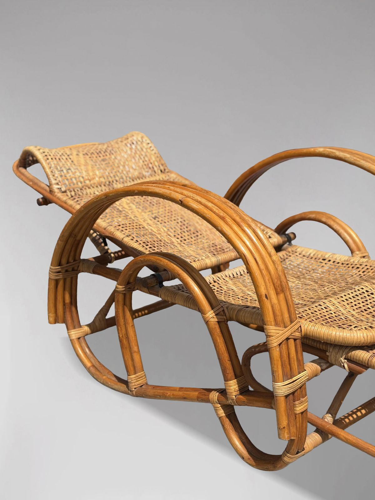 photo for sale 1950's Italian Bamboo & Rattan Chaise Longue Sun Lounger