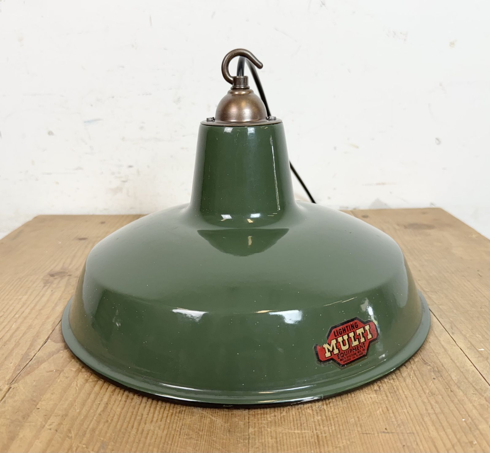 Lighting Industrial Green Enamel Factory Pendant Lamp From Multi Electrical Co., 1960s, 3x photo