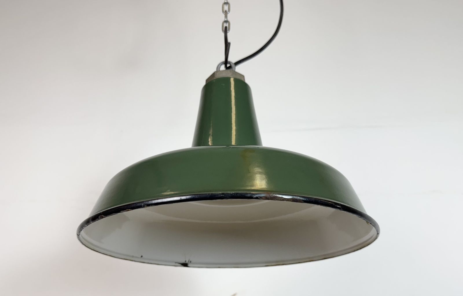 Industrial Green Enamel Factory Pendant Lamp, 1960s photo for sale
