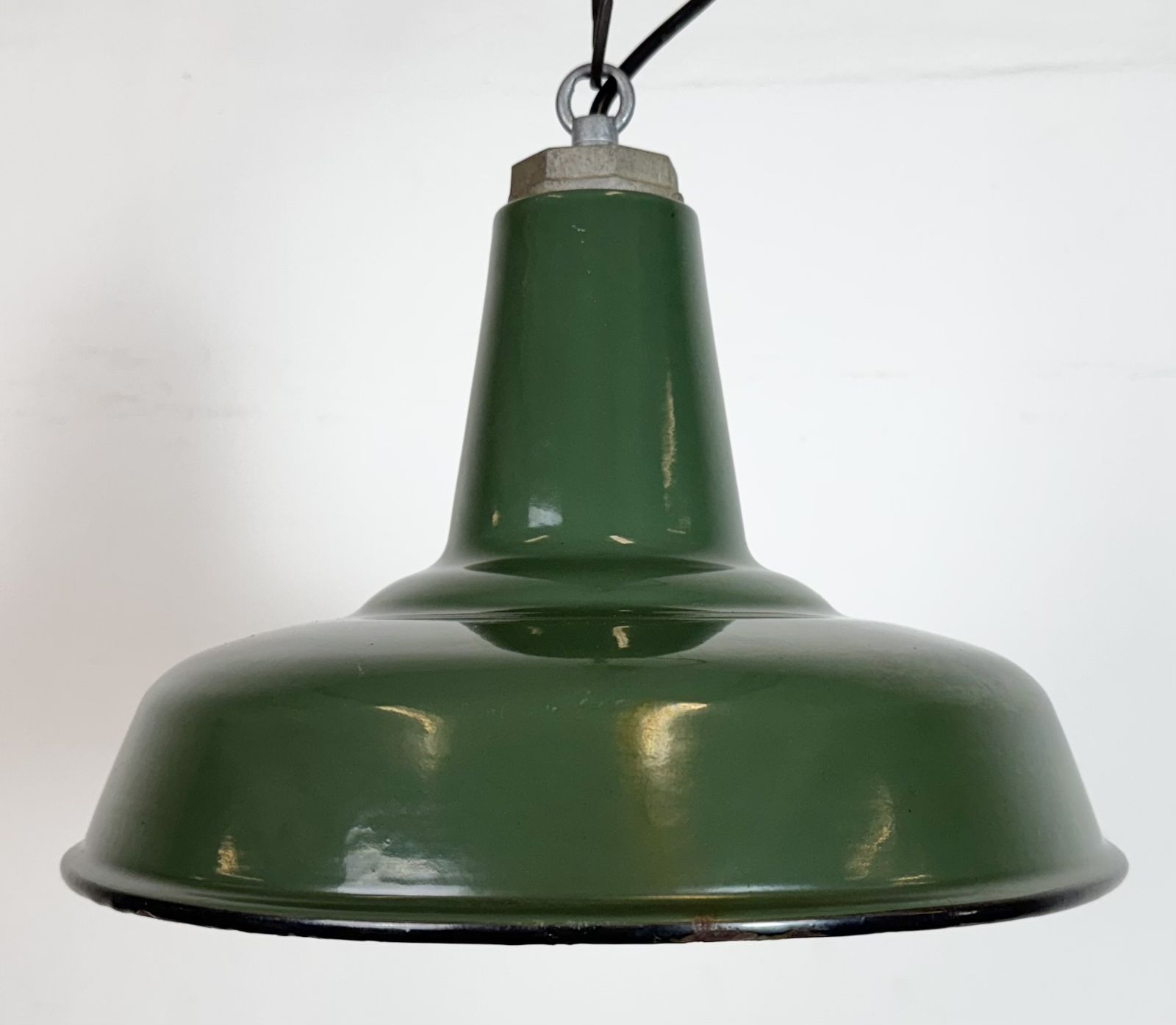 Industrial Green Enamel Factory Pendant Lamp, 1960s photo vintage