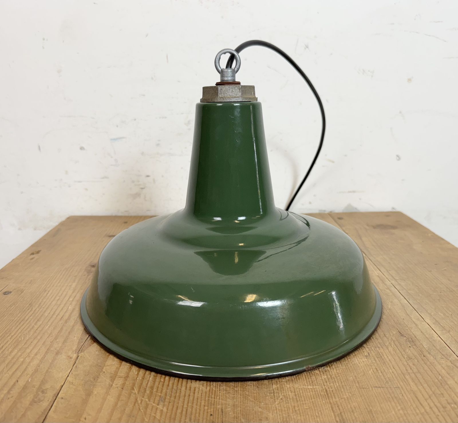 photo for sale Industrial Green Enamel Factory Pendant Lamp, 1960s