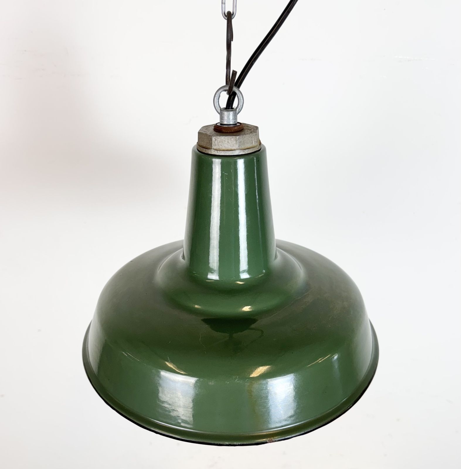 photo buy Industrial Green Enamel Factory Pendant Lamp, 1960s
