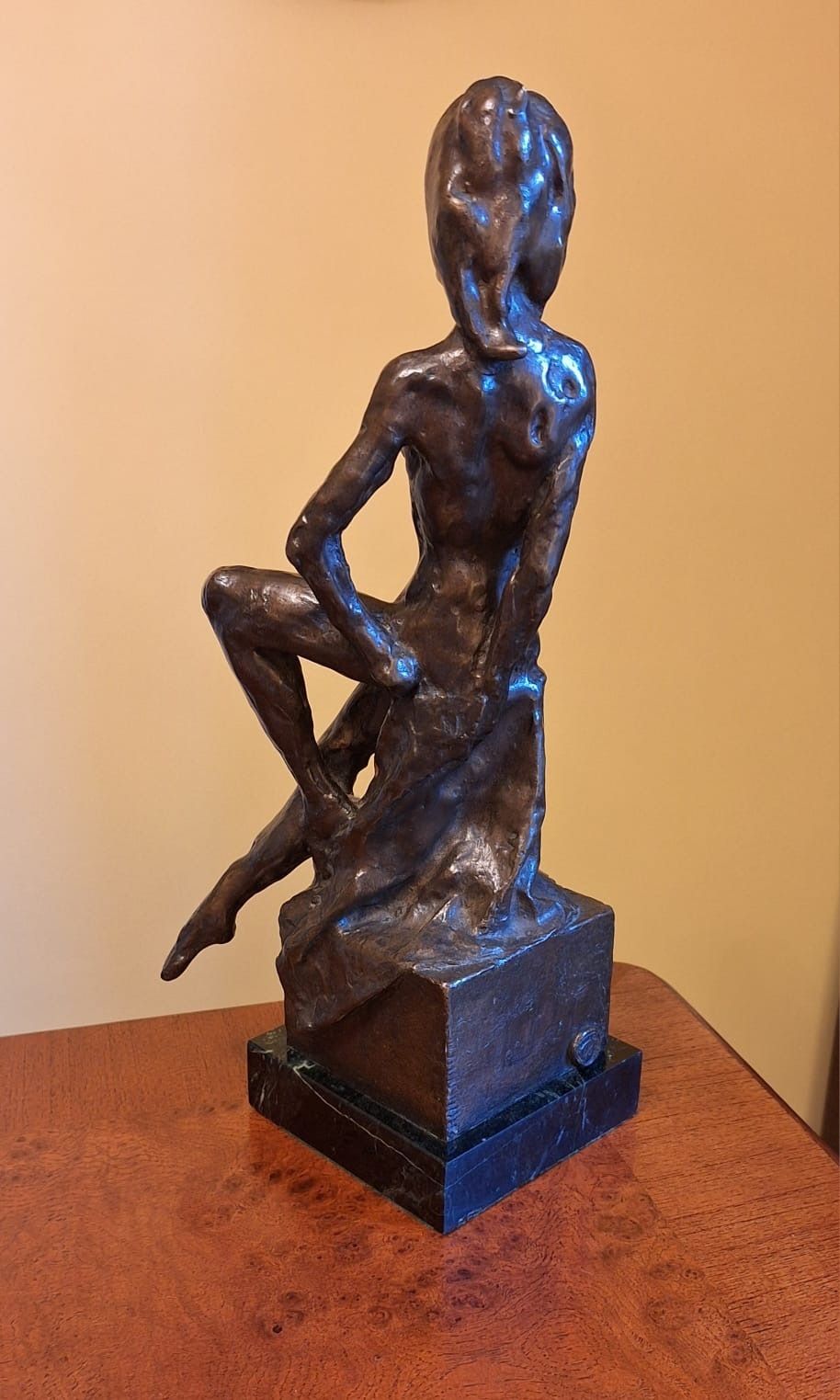 Enzo Plazzotta 1960s Bronze Sculpture Naked Dancer Girl On Marble   Provenance photo for sale