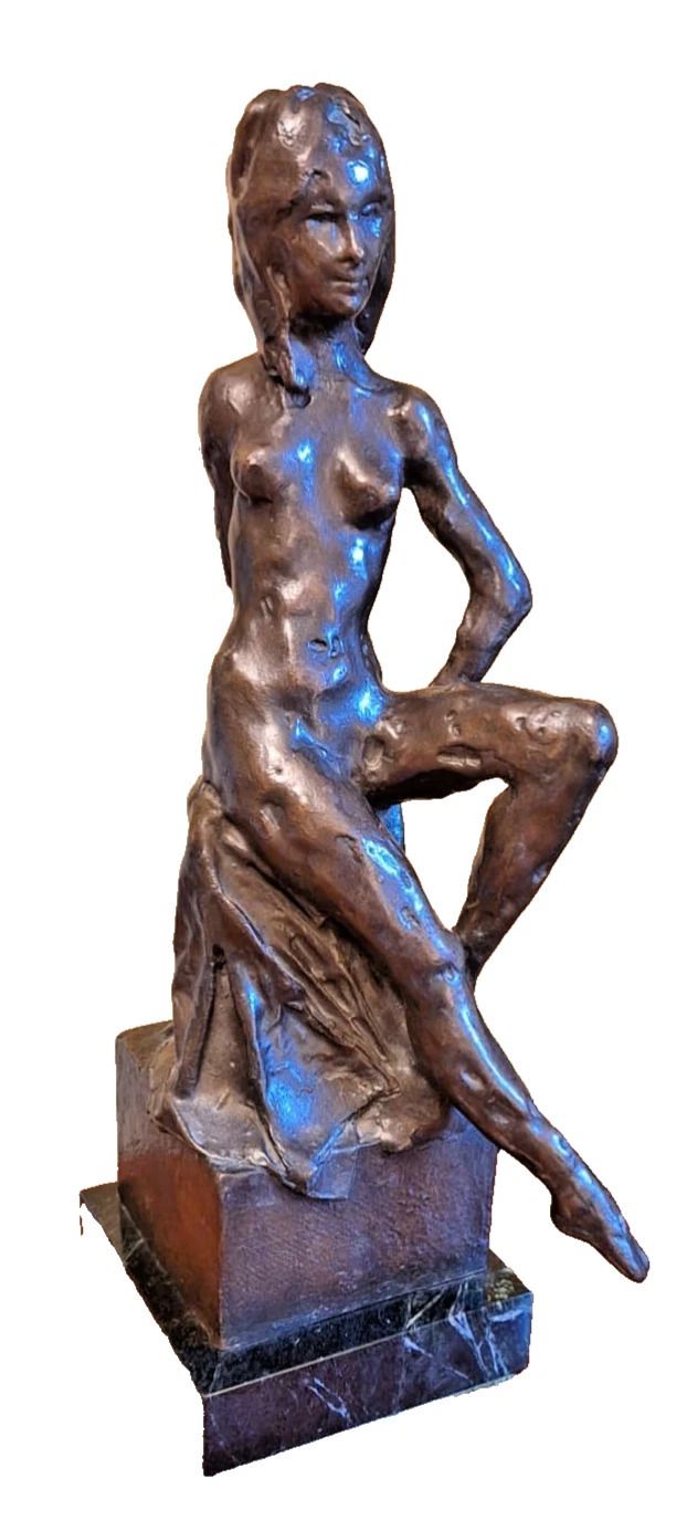 Enzo Plazzotta 1960s Bronze Sculpture Naked Dancer Girl On Marble   Provenance