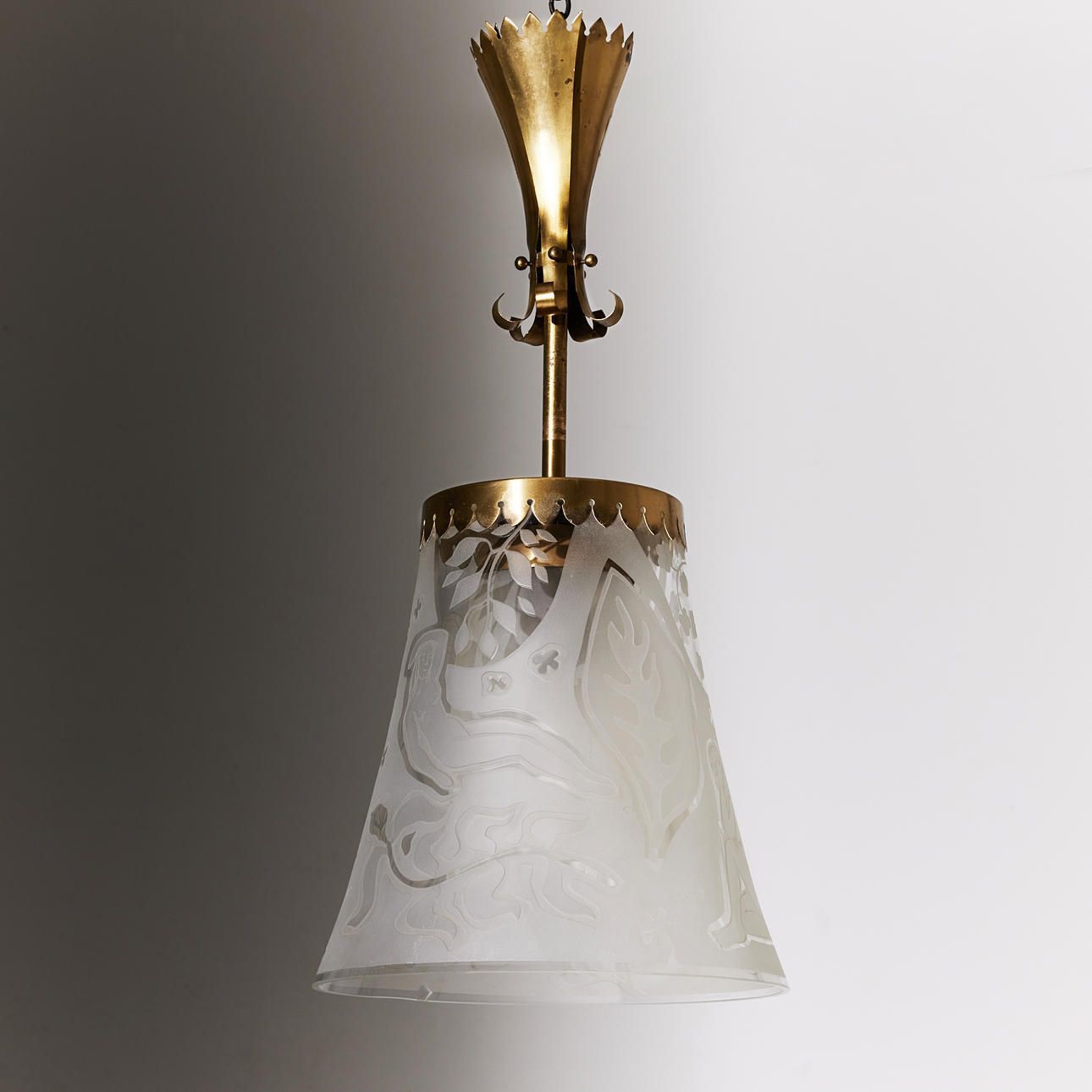 Bo Notini. Ceiling Lamp, Glössner & Co, 1940/50's, Swedish Modern, Model T 58, Brass And Glass