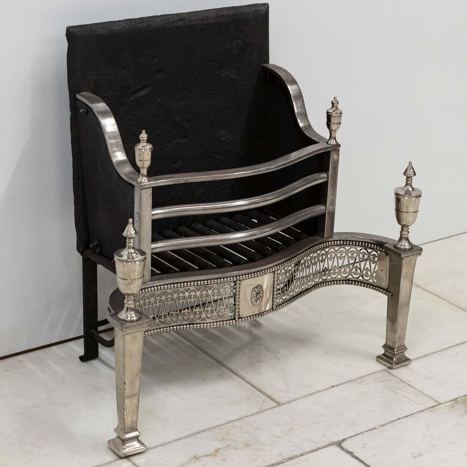 Reclaimed Georgian Style Polished Steel Fire Basket photo furniture