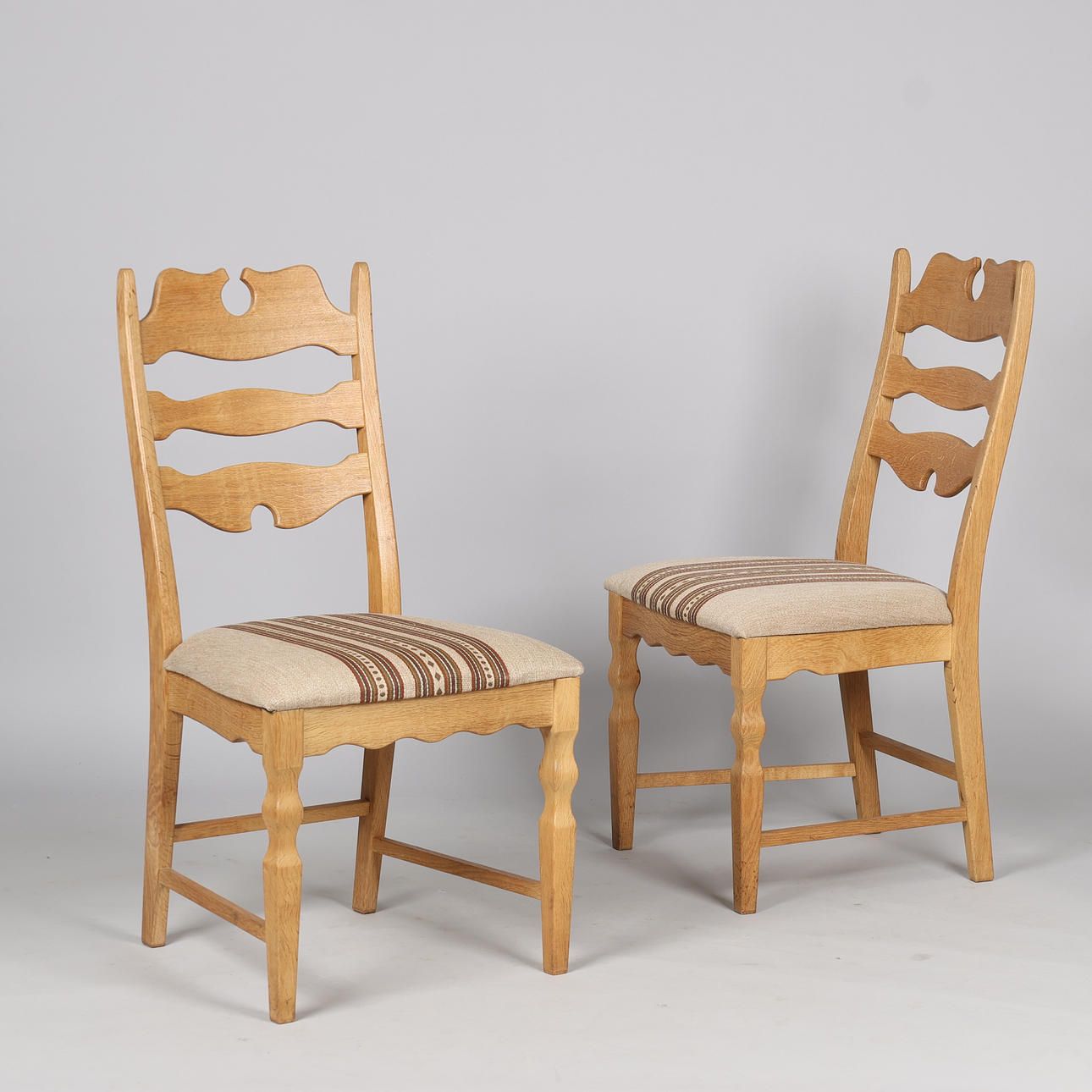 Henry Kjærnulf (1911 1975). Six Chairs Made Of Oak, Seats Upholstered In Striped Wool, Eg Kvalitetmøbler, Denmark, Circa 1960s photo Furniture