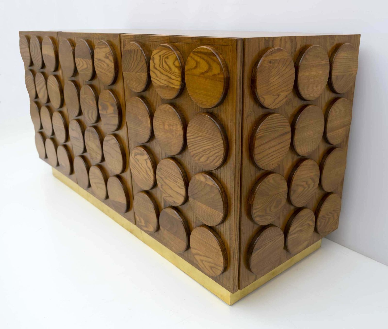 Brutalist Italian Chestnut Wood And Brass Bar Cabinet, 1970s photo furniture