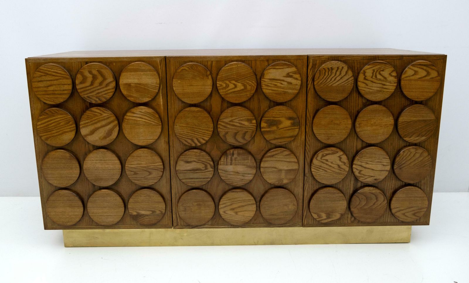 Brutalist Italian Chestnut Wood And Brass Bar Cabinet, 1970s photo for sale