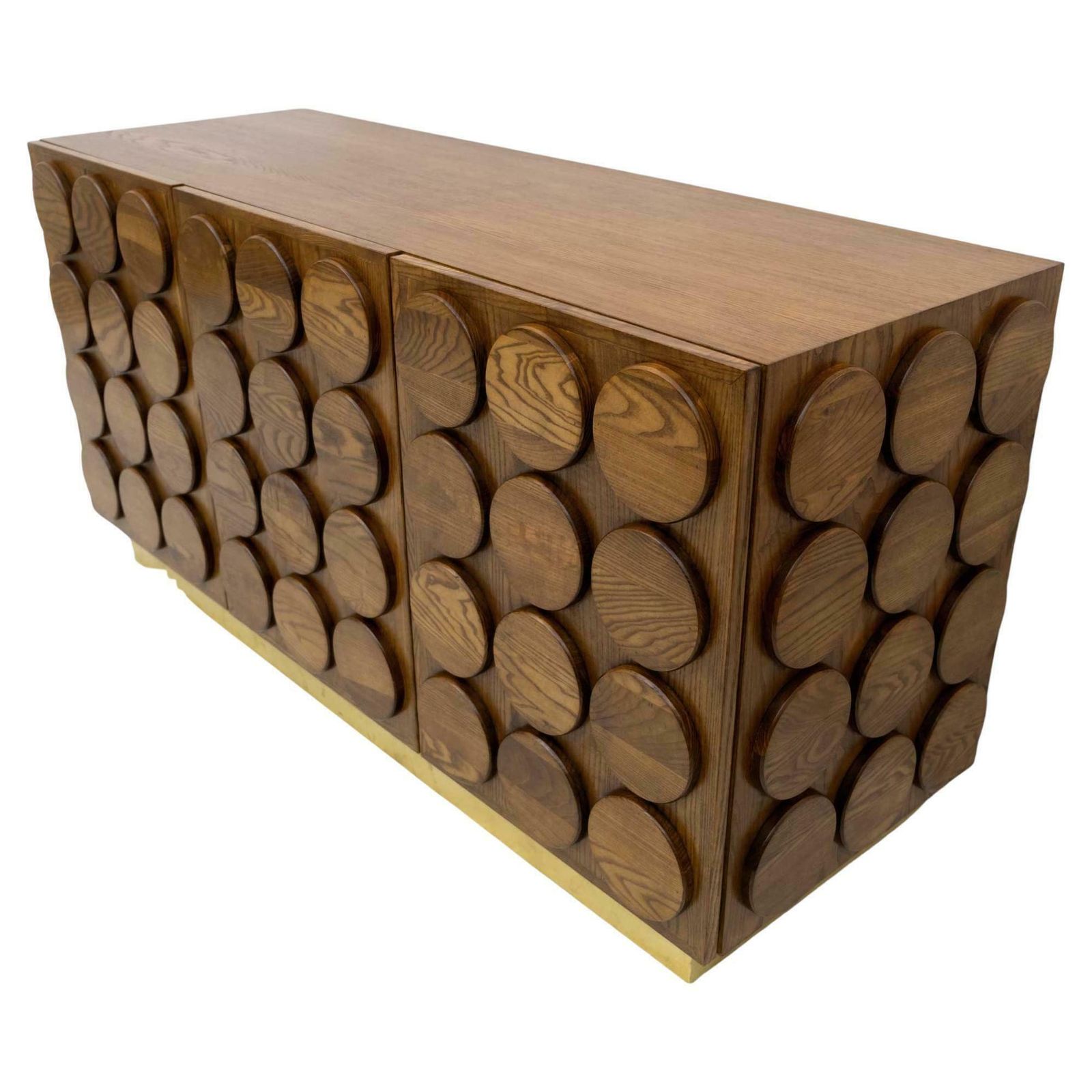 photo furniture Brutalist Italian Chestnut Wood And Brass Bar Cabinet, 1970s