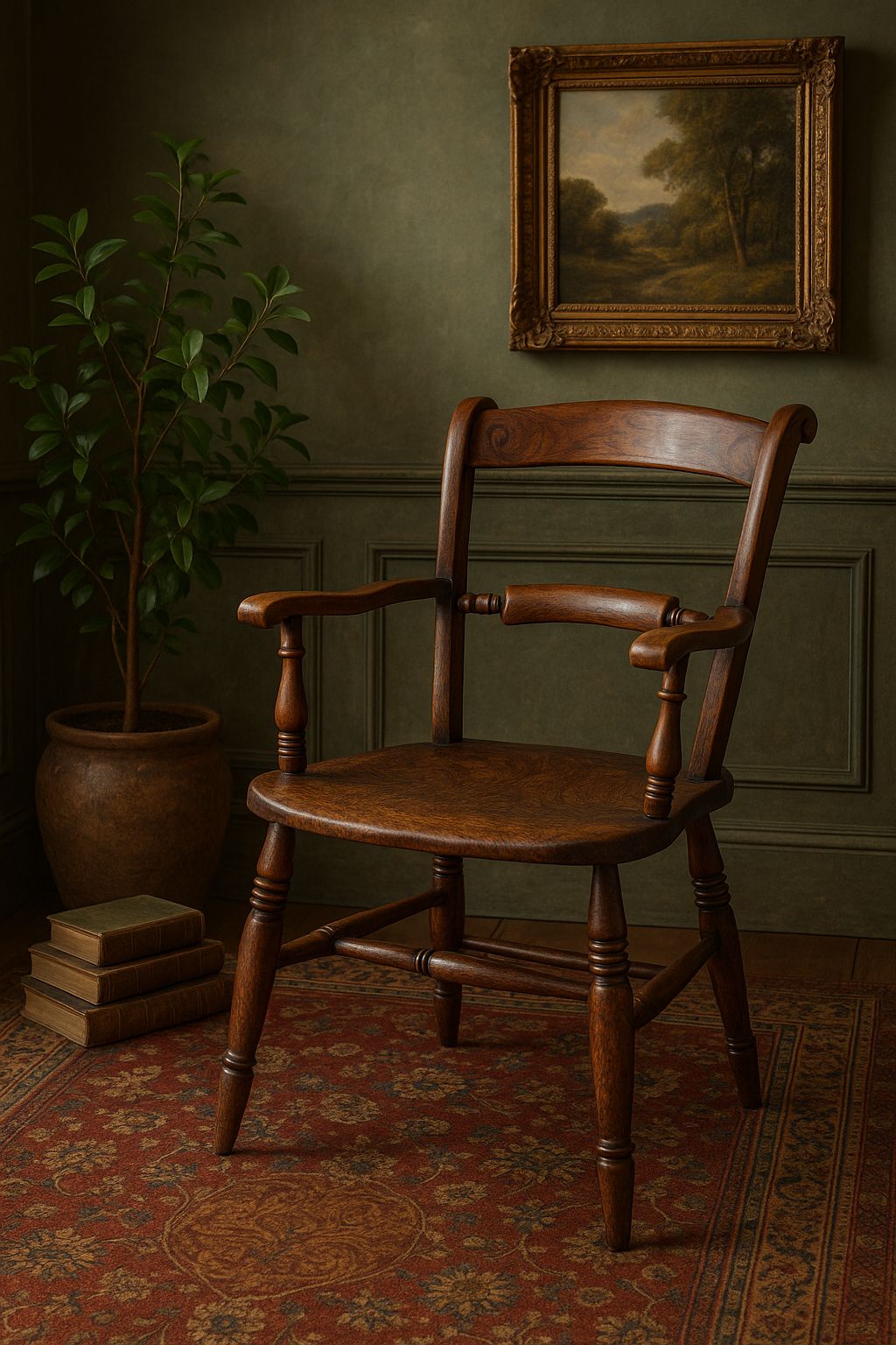 Victorian Oxford Windsor Scroll Back Farmhouse Elbow Arm Chair, 1800s photo furniture