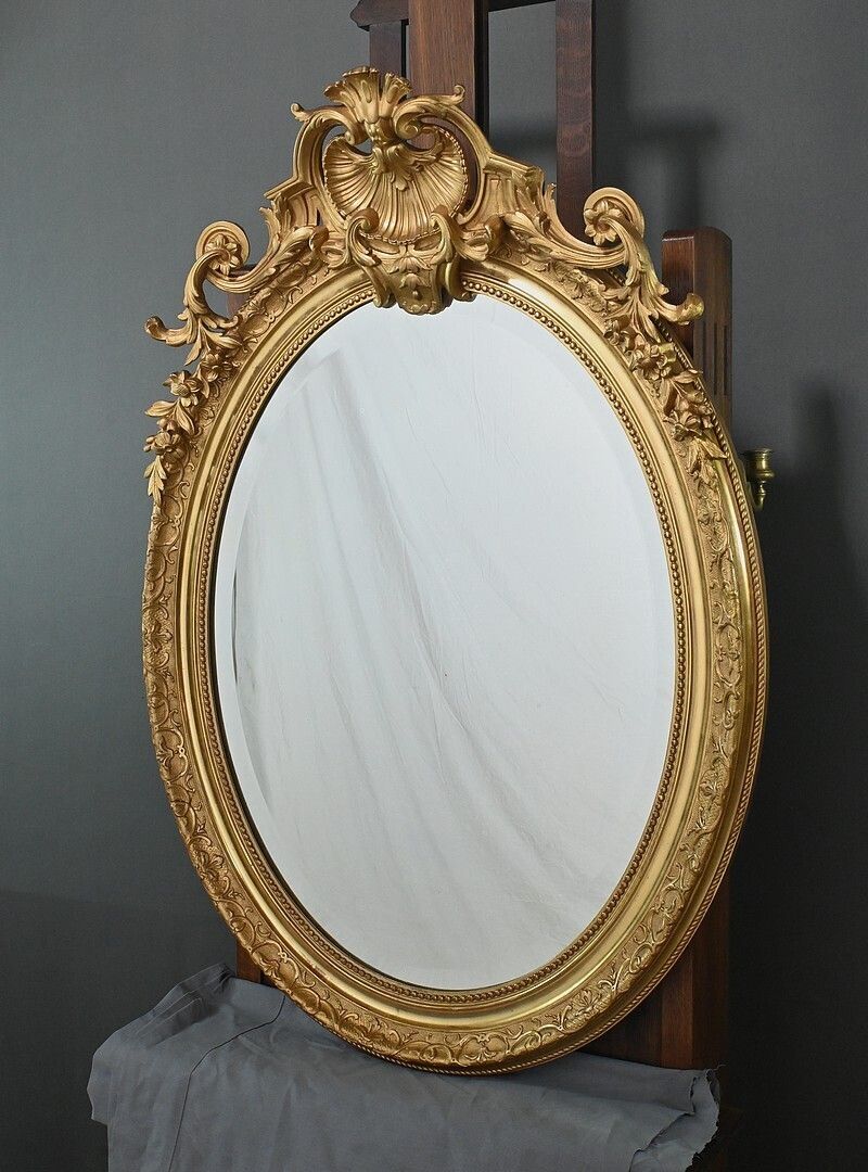 Large Gilded Wood Mirror, Louis XV Style – 2nd Part Of The 19th Century photo for sale
