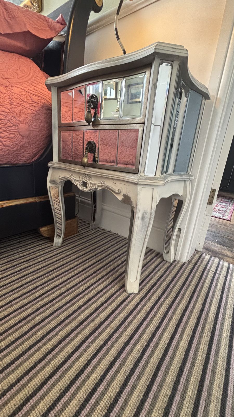 French Part Mirrored And Painted Bedside Drawers/Nightstand photo furniture