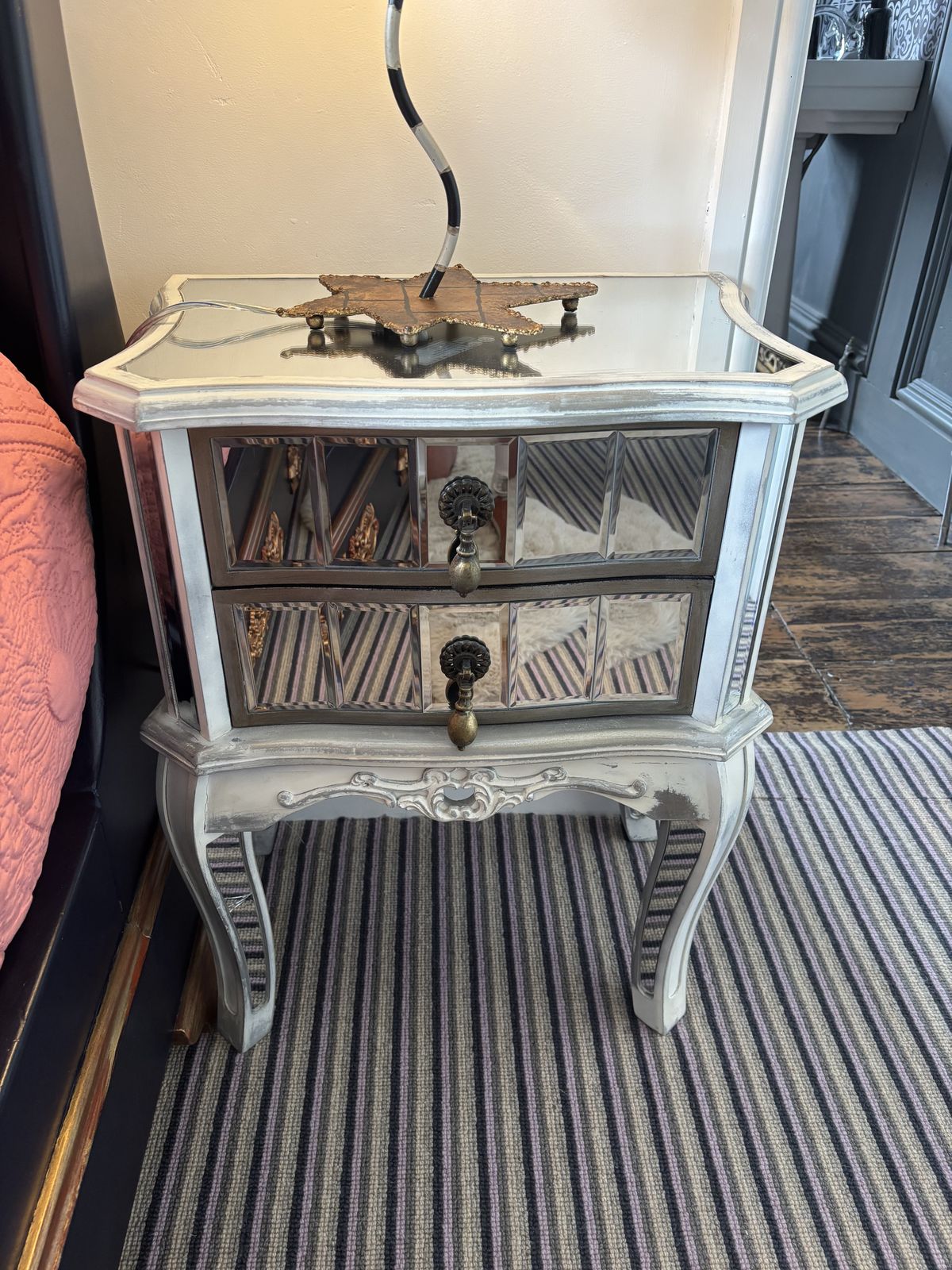 French Part Mirrored And Painted Bedside Drawers/Nightstand