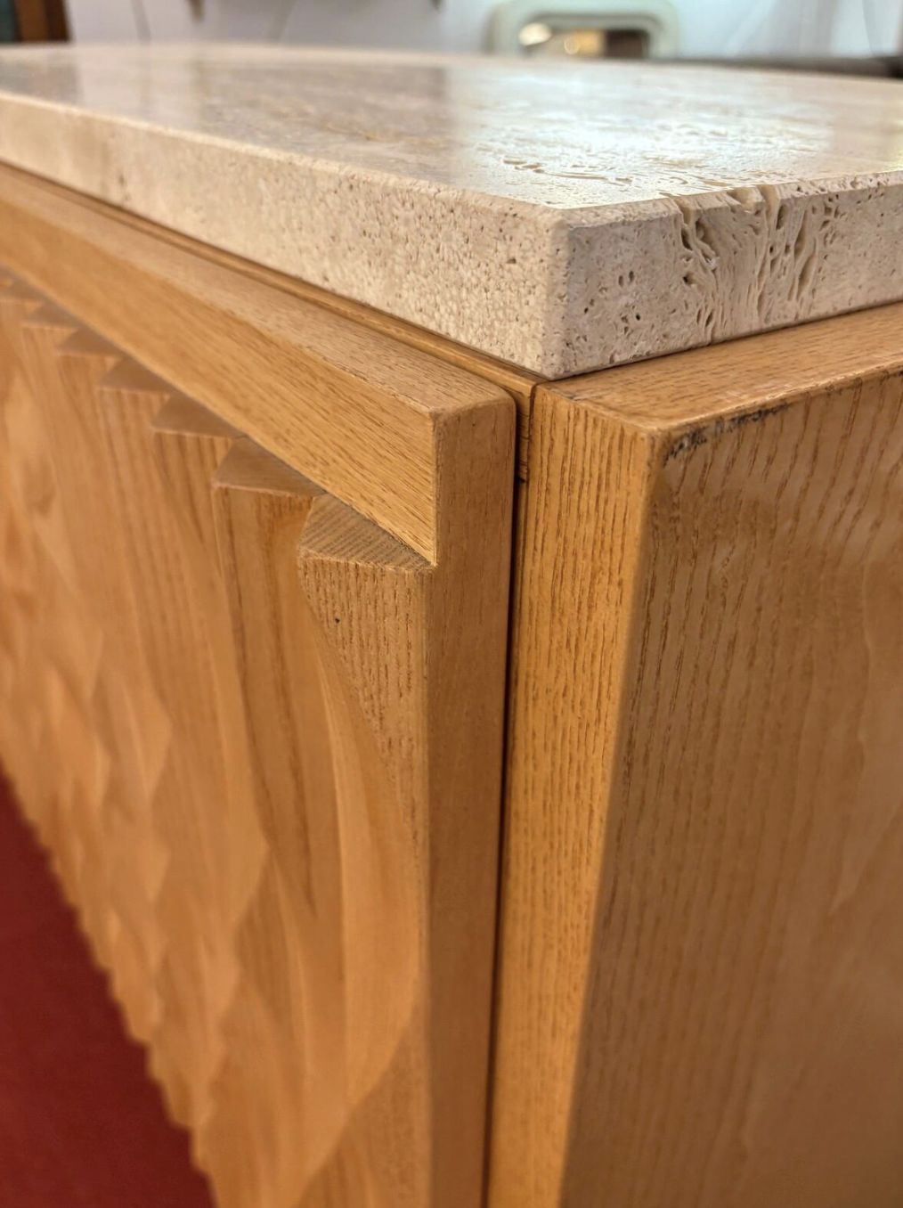 Contemporary Brutalist Sideboard, Wood And Travertine, Italy photo 4280.0