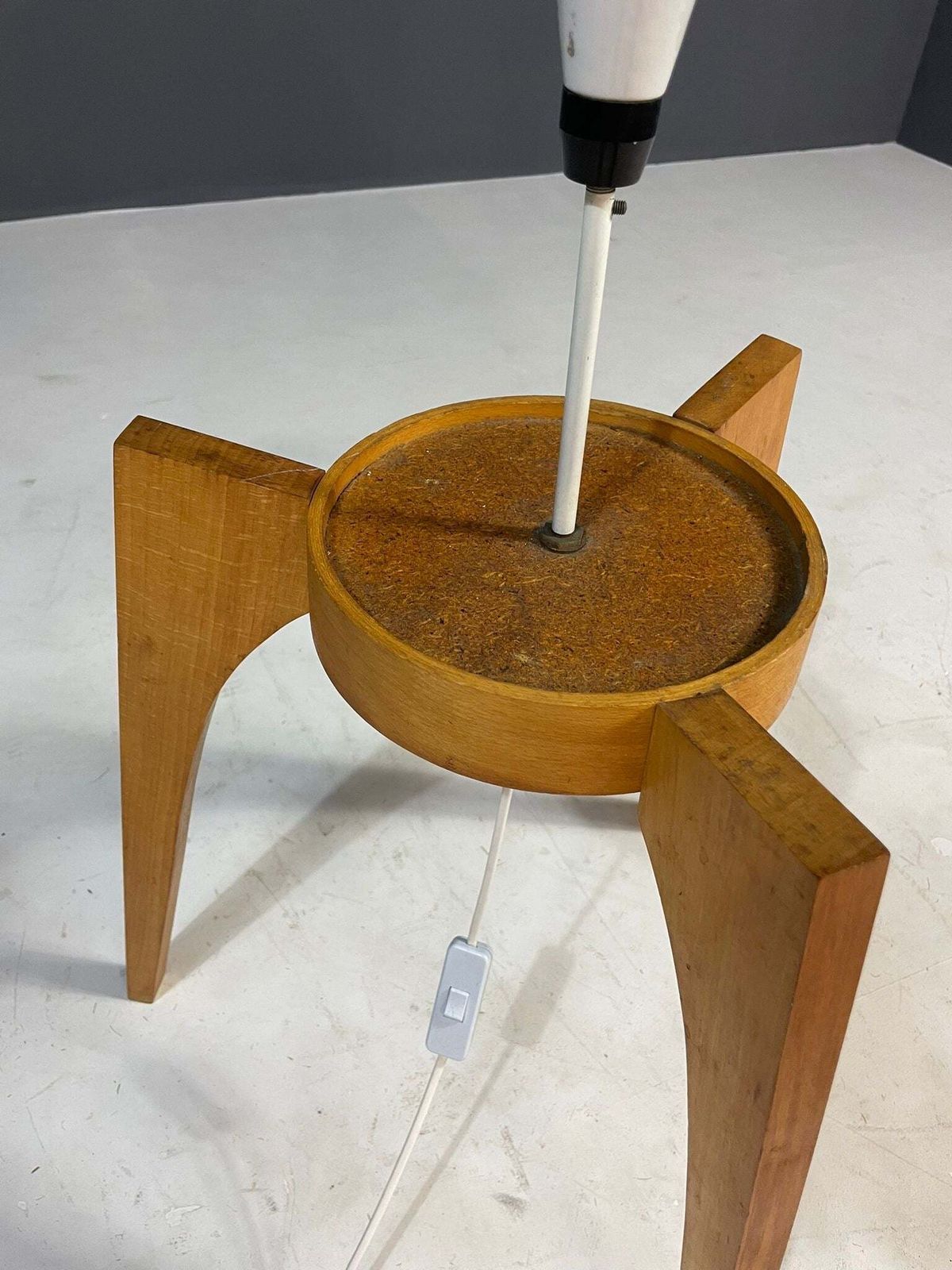 photo furniture Large Floor Lamp By Uluv, Wood & Frosted Glass, Czechoslovakia, 1960s