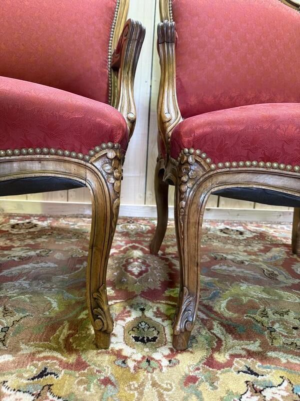 Paire De Fauteuils Cabriolets De Style Louis XVI Soie Rouge photo Furniture