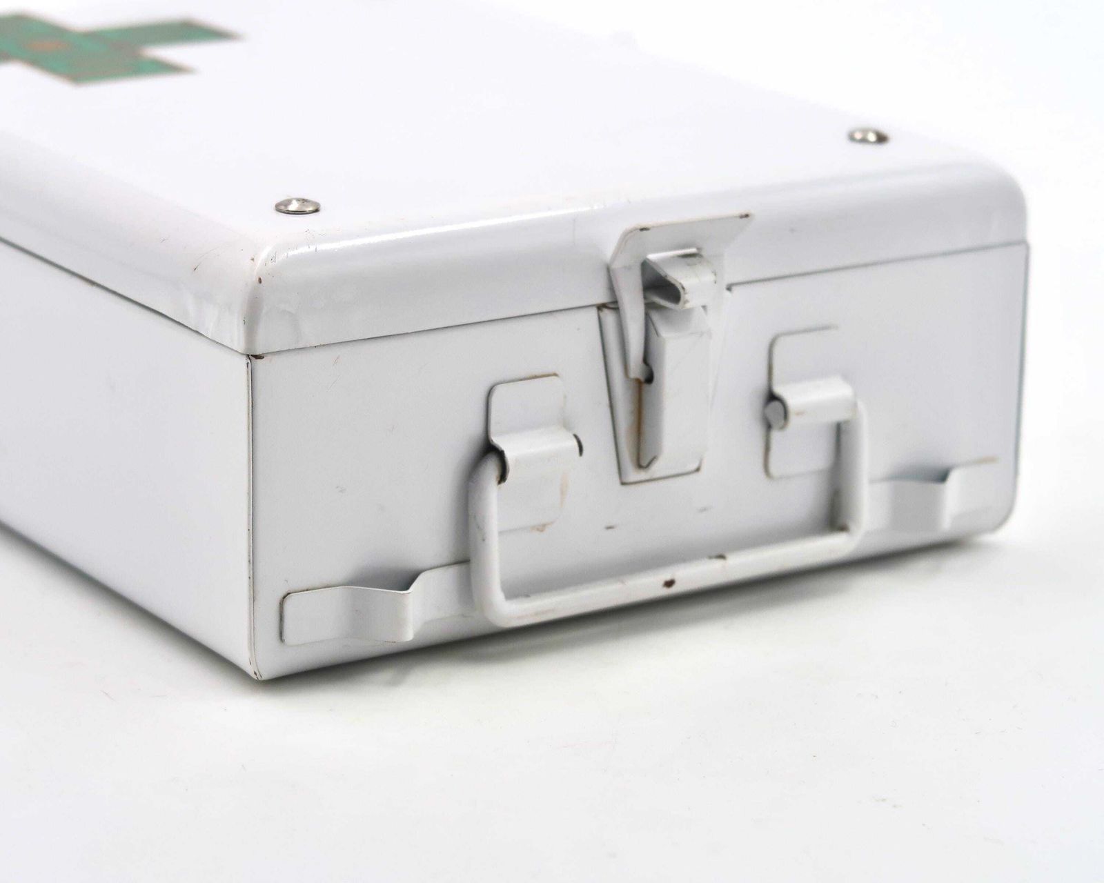 French White Metal Pharmacy Box Sos, 1950s / Army Storage Case Loft Garage Industrial photo Home Decor