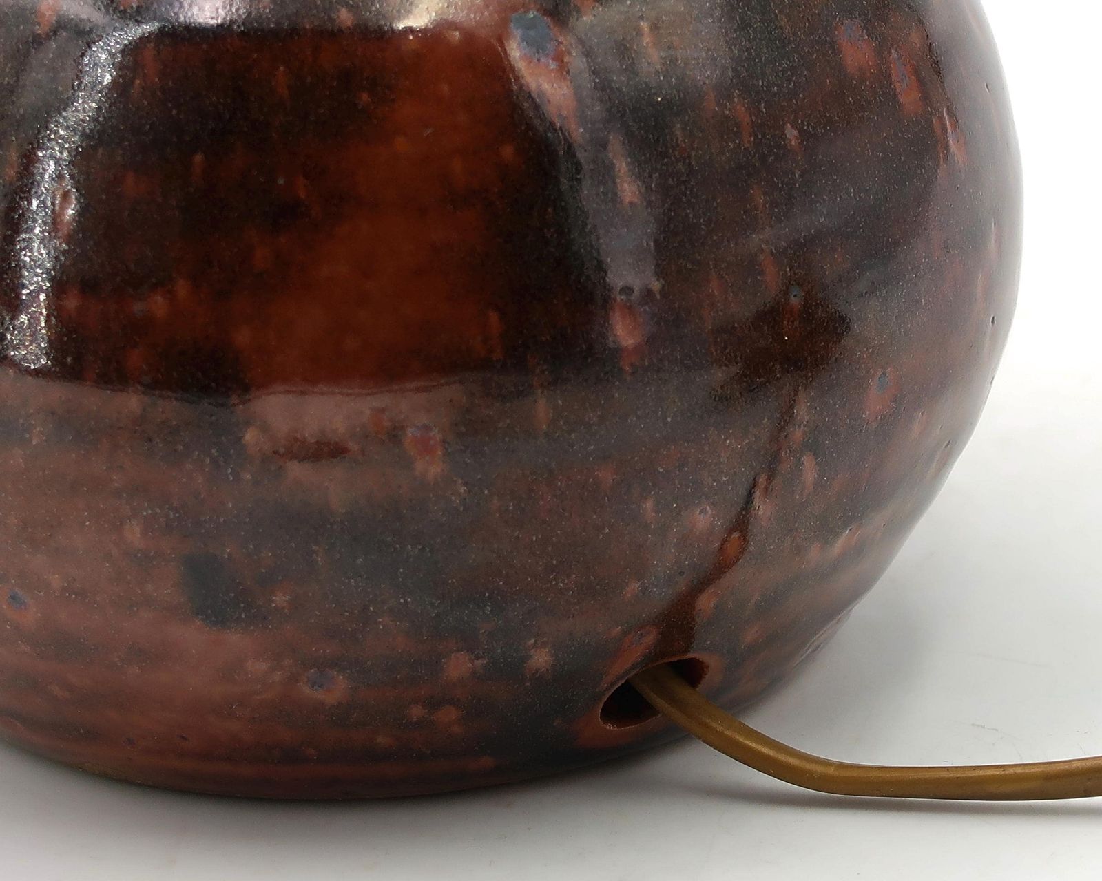French Stoneware Ceramic Dark Brown Table Lamp By Guy Baudat, 1970s / Brown, Boho Chic, Folk, Country, Bohemian Decor photo for sale
