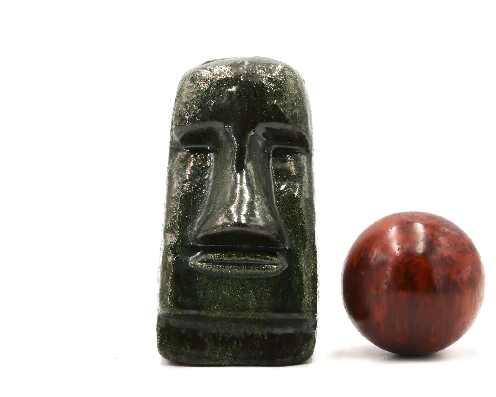 Ceramic Moai Sculpture, Easter Island, 1970s / Statue, Totem, Cabinet Of Curiosities, Paperweight, Green photo furniture